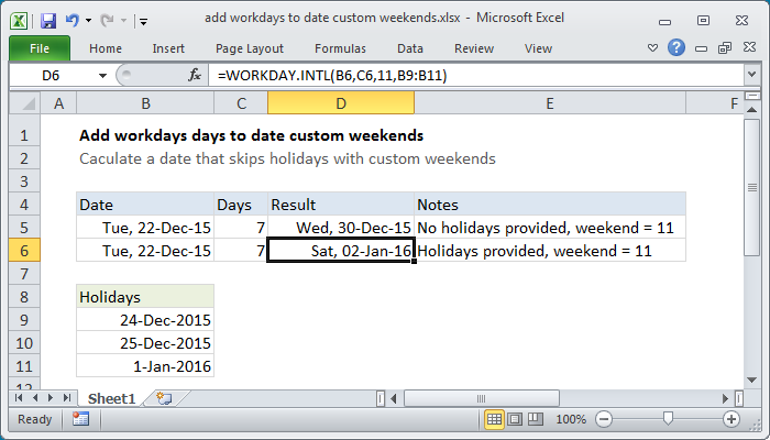 Excel Formula Add Workdays To Date Custom Weekends Exceljet excel-formula-add-workdays-to-date-custom-weekends-exceljet